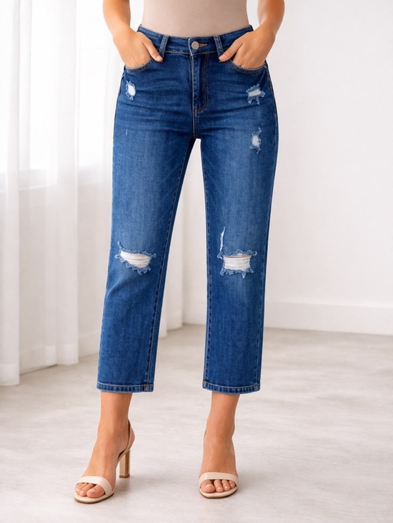 Judy Blue Denim - Judy Blue Distressed Cropped Ankle Skinny Jeans in Blue Size 3/26